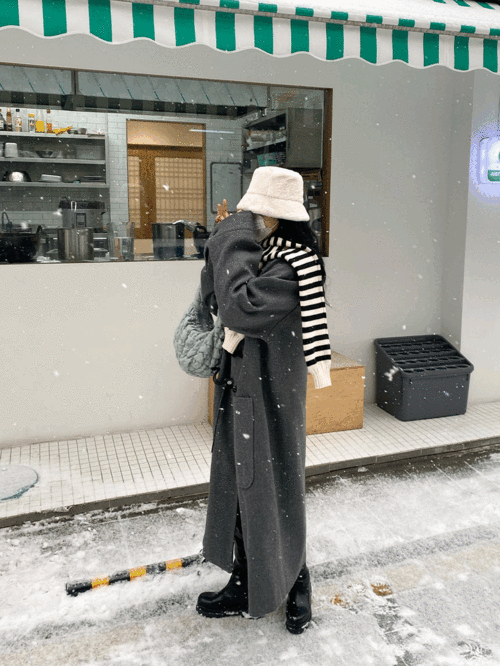 [당일출고] 원앤 오버핏 울 더플 코트 (2color)