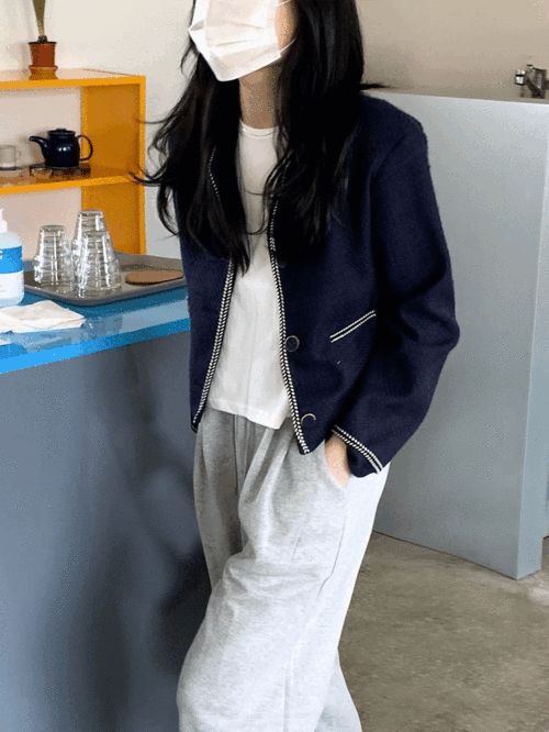 [당일출고] 베베 숏 배색 트위드 자켓 (3color)