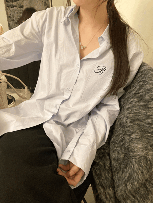 노버 자수 루즈핏 코튼 셔츠 (2color)